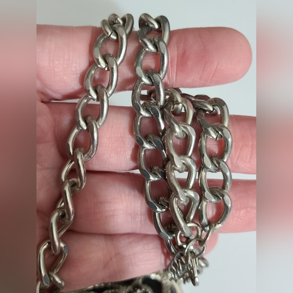 Leopard cheetah necklace chunky chain Big silver black rhinestones Rhianna bling - Picture 7 of 9